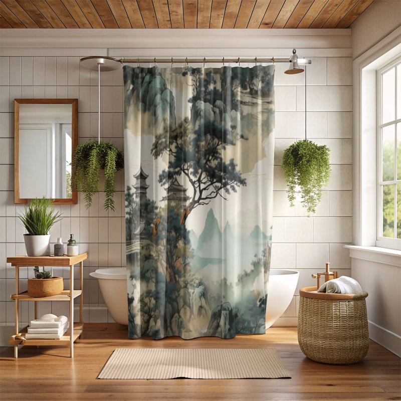 Asian Glade - Rideau de douche Premium, H 74 po x l 71 po