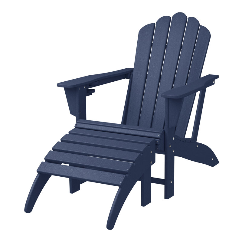 Outdoor Poly Adirondack Chair With Ottoman, Navy