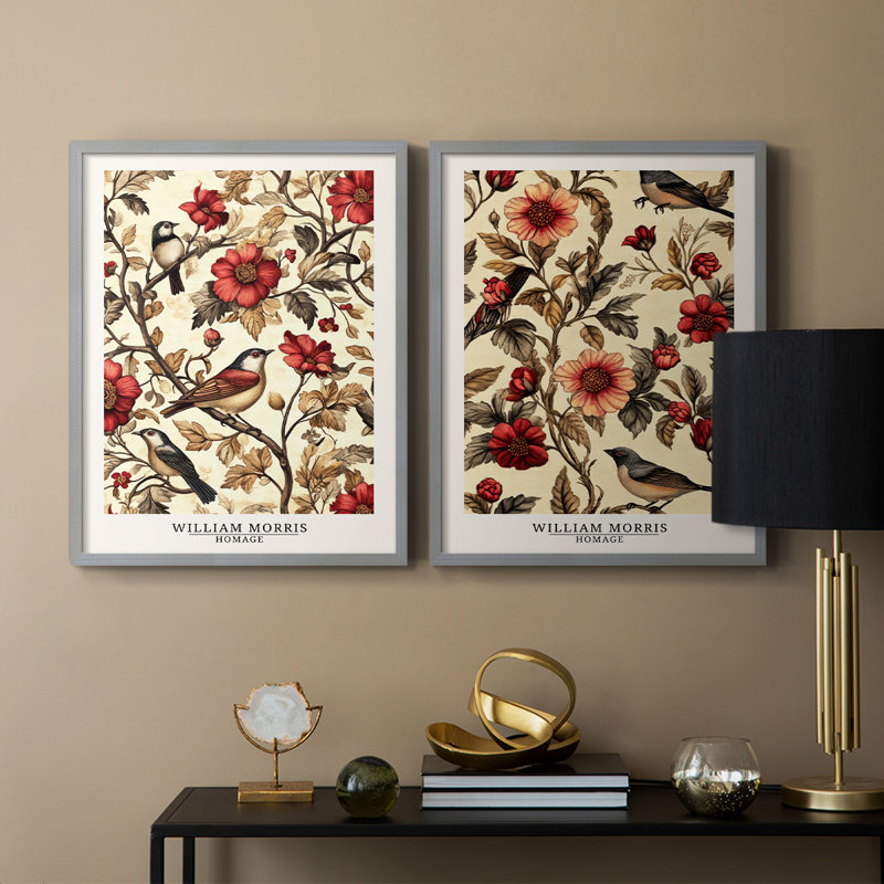 WM MORRIS Series CXXXII-Premium Framed Print -Ready to Hang - No Nails Required - No Nails Required, 11" H x 18" W, Green