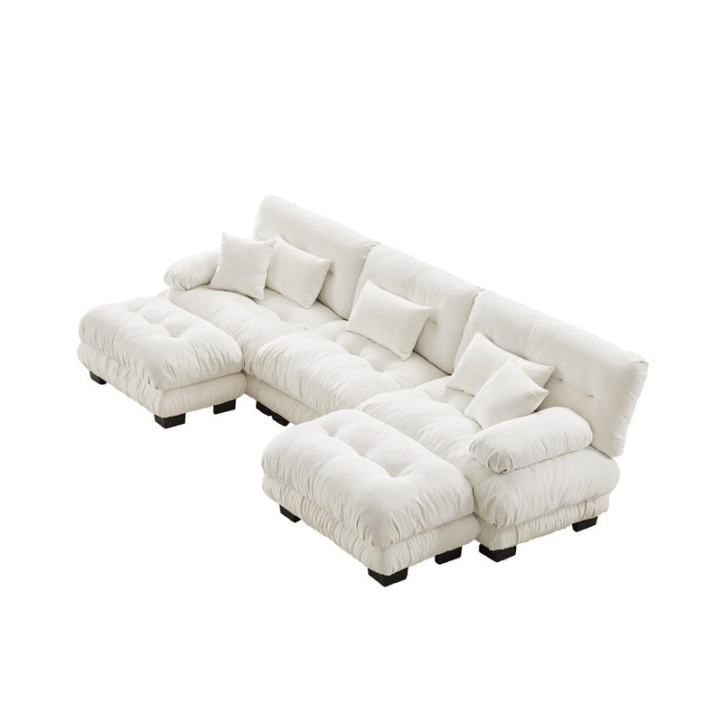 Canapé en chenille avec repose-pieds Cloud, Blanc, H 35,4 po x l 133,8 po x P 59,6 po, 5