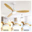 Ventilateur de plafond blanc moderne de 52 pouces avec lumière DEL, 3 pales en bois massif, télécommande et moteur CC réversible - Ventilateur de plafond intérieur écoénergétique pour le salon, la chambre à coucher