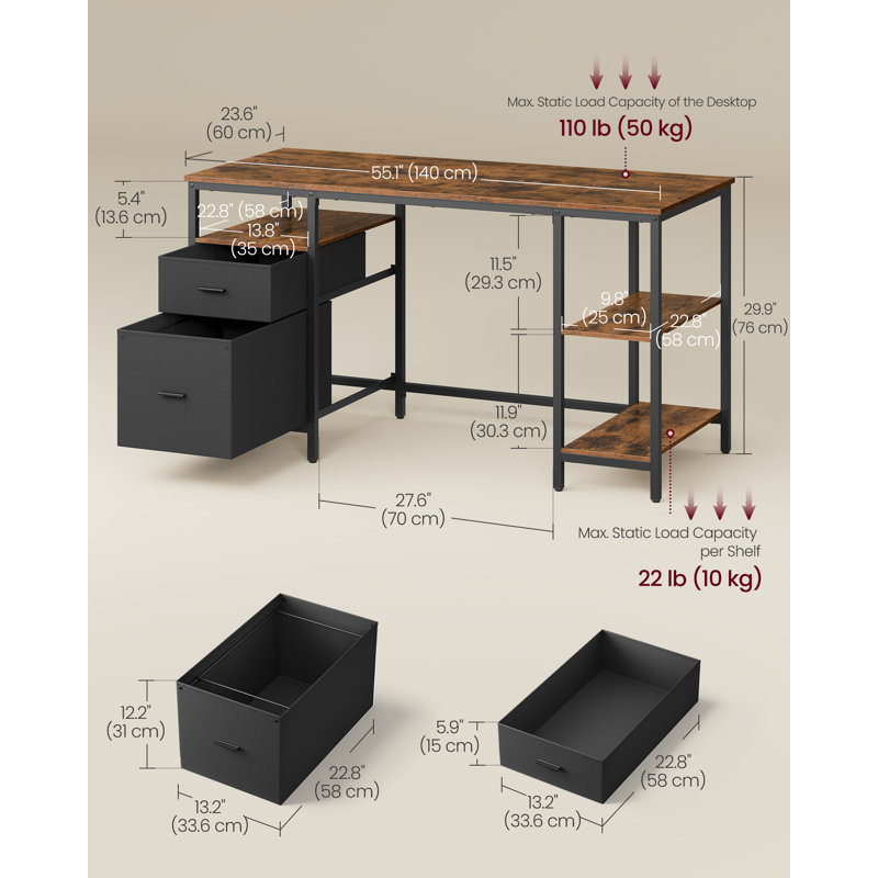 Steel Particle Board / Chipboard Computer Desk, Rustic Brown/Black