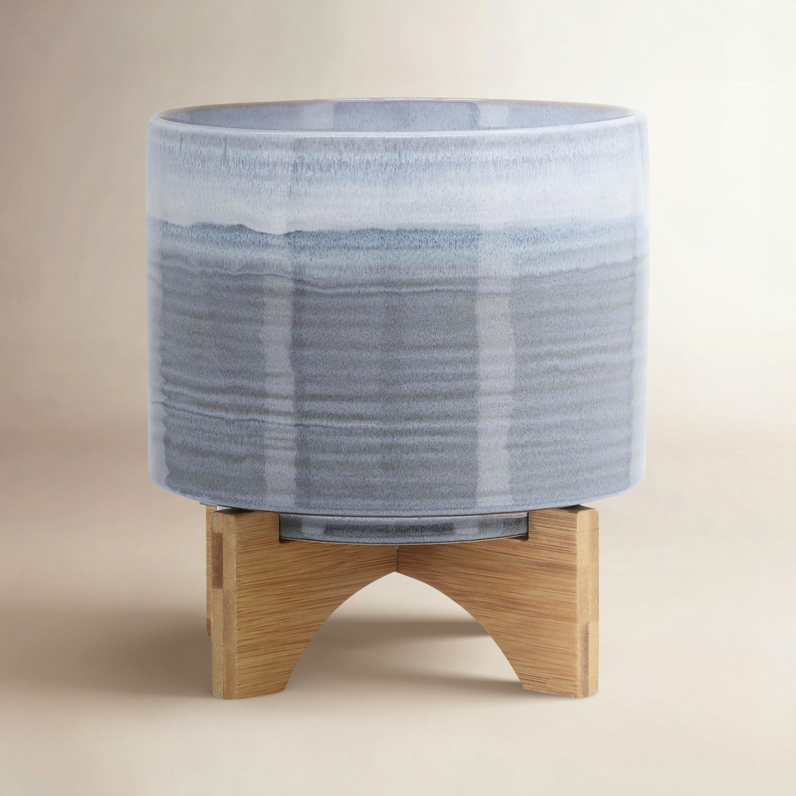 Ceramic Pot Planter, 9" H x 8" W x 8" D, Striped Blue
