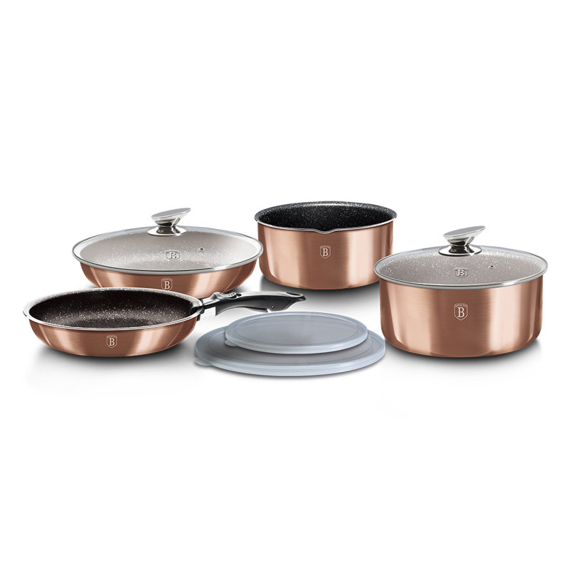 9 - Piece Non-Stick Aluminum Cookware Set, Rose Gold