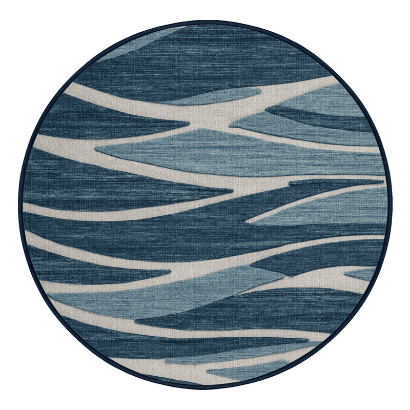  Tapis nautique lavable à vagues abstraites, Rond 5 pi