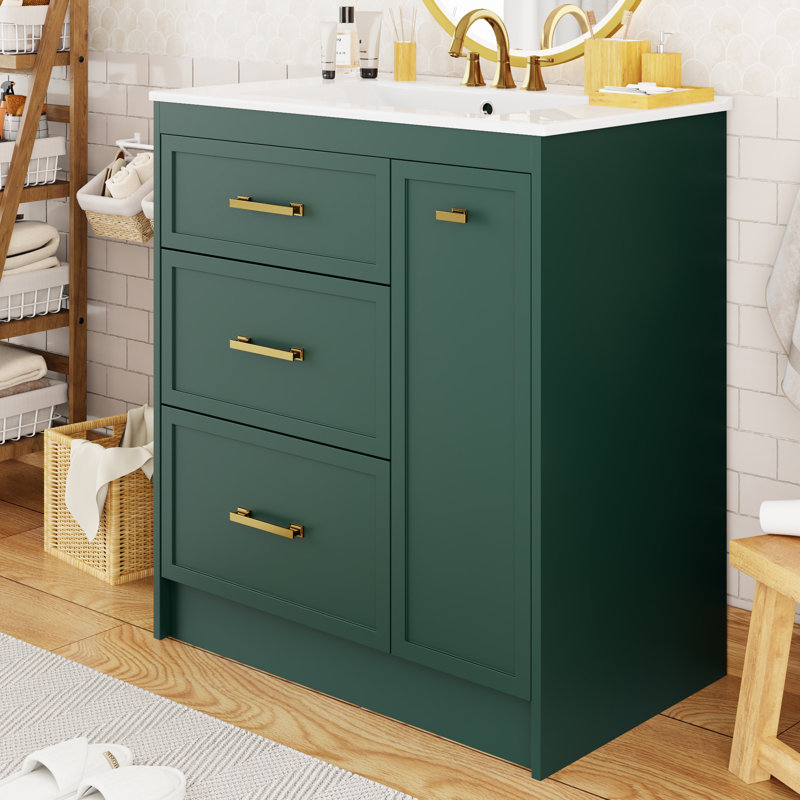 30" Single Bathroom Vanity With Ceramic Top, Frosty Green