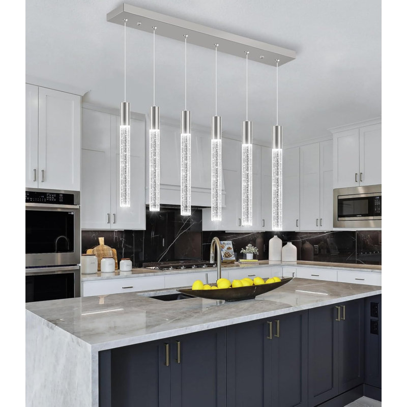 Lustre rectangulaire moderne 6 lumières Glam, Nickel