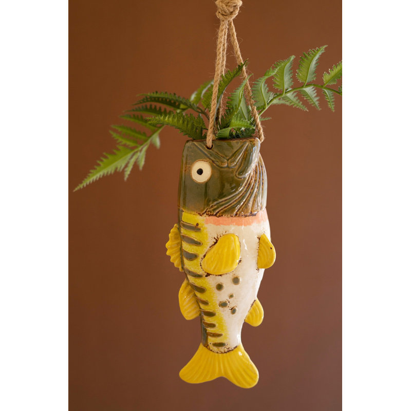  Hanging Largemouth Bass Planter – Decorative Fish Wall Planter – 10" Tall