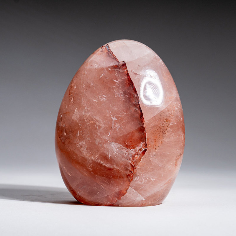 Genuine Polished Strawberry Quartz Flame Freeform (1.4 Lbs), Pink, 4" H x 3" W x 1.5" D