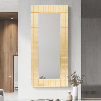Mirror Wood Glass Modern Design Metallic for Home Office Bedroom Living Room - 87" Gold