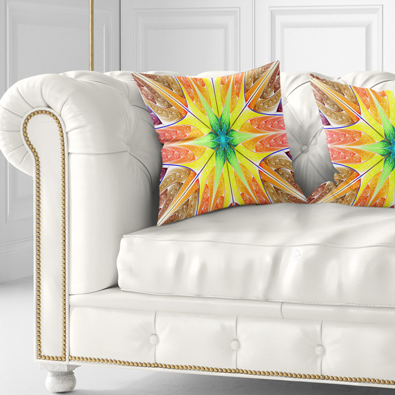 Texture fractale jaune brillant - coussin imprimé abstrait, 18 po x 18 po, Coussin décoratif