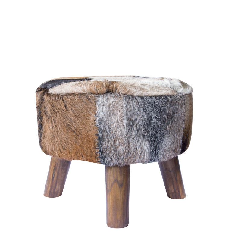 Bonnell 60cm Wide Genuine Leather Round No Pattern Footstool Ottoman