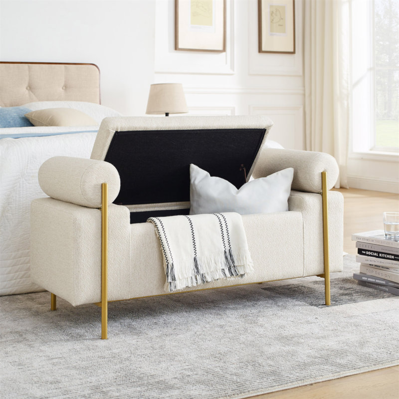 Reyanne Upholstered Storage Bench, Beige