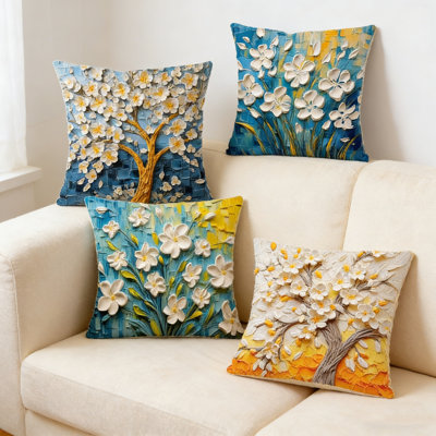 Decorative Throw Pillow Covers 18 x 18 Set of 4, Colorful Abstract Modern Art Porch Outdoor Home Decor, Artistic Sofa Couch Cushion Case Housewarming Gift