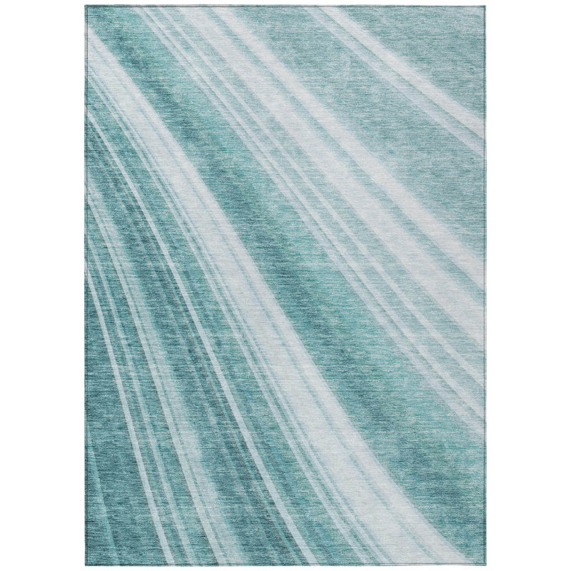 Tapis intérieur / extérieur 8 pi x 10 pi bleu turquoise et turquoise à rayures lavables