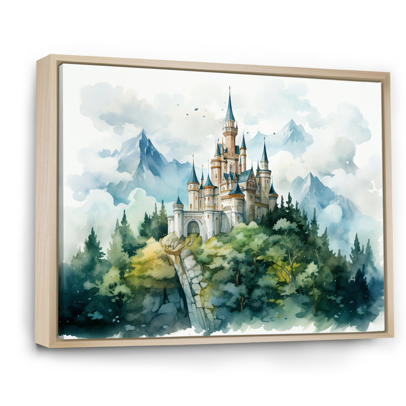 Medieval Castle Mountains - Castles Wall Art, Black Closed Corner Framed, 34" H x 44" W x 1.5" D