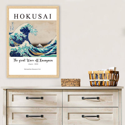Peinture décorative encadrée - La grande vague au large de Kanagawa par Katsushika Hokusai, 21,7 po x 29,5 po | Cadre 100% bois avec une épaisseur de 0,8 pouce, impression numérique UV | Art mural parfait pour la décoration de la maison et du bureau