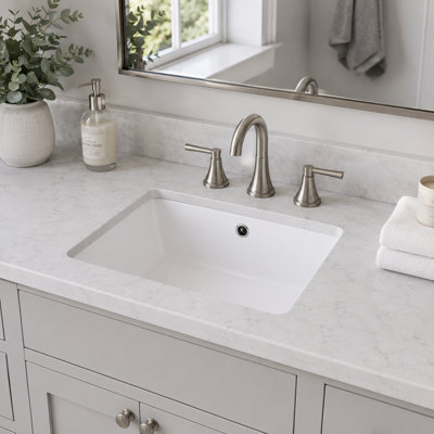 19" x 14" Rectangular Undermount White Ceramic Bathroom Sink, Modern Undermount Vanity Basin with Overflow Hole