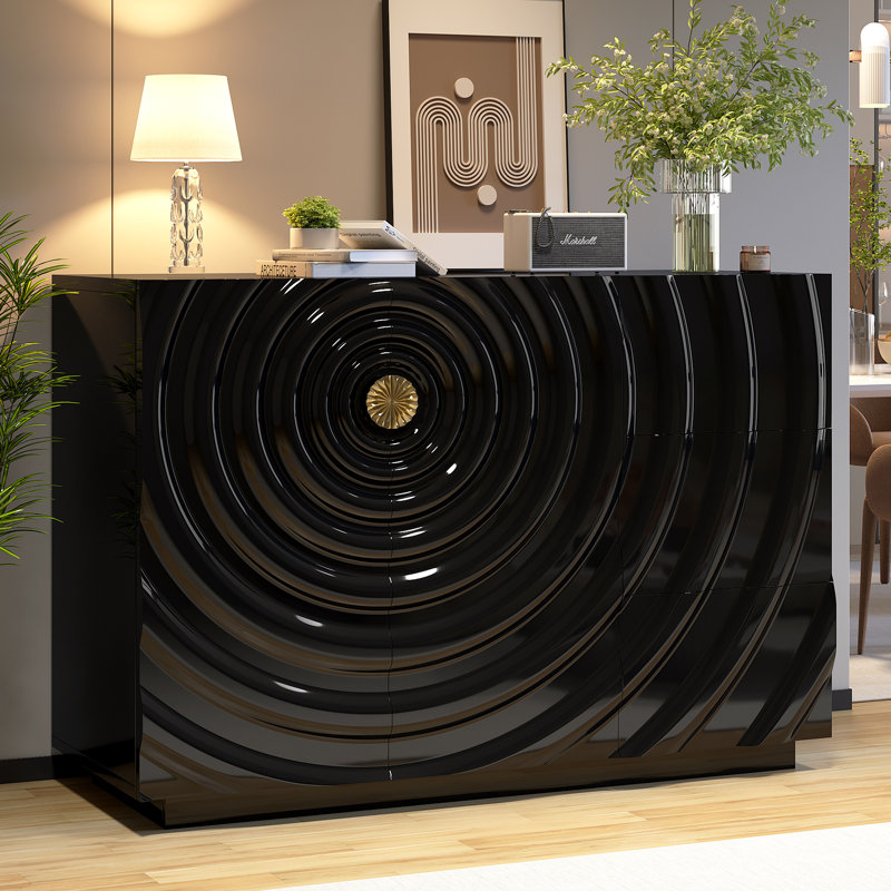 47.2" Wide Sideboard Buffet Cabinet With 2 Doors And 3 Drawers, Adjustable Shelves, Black