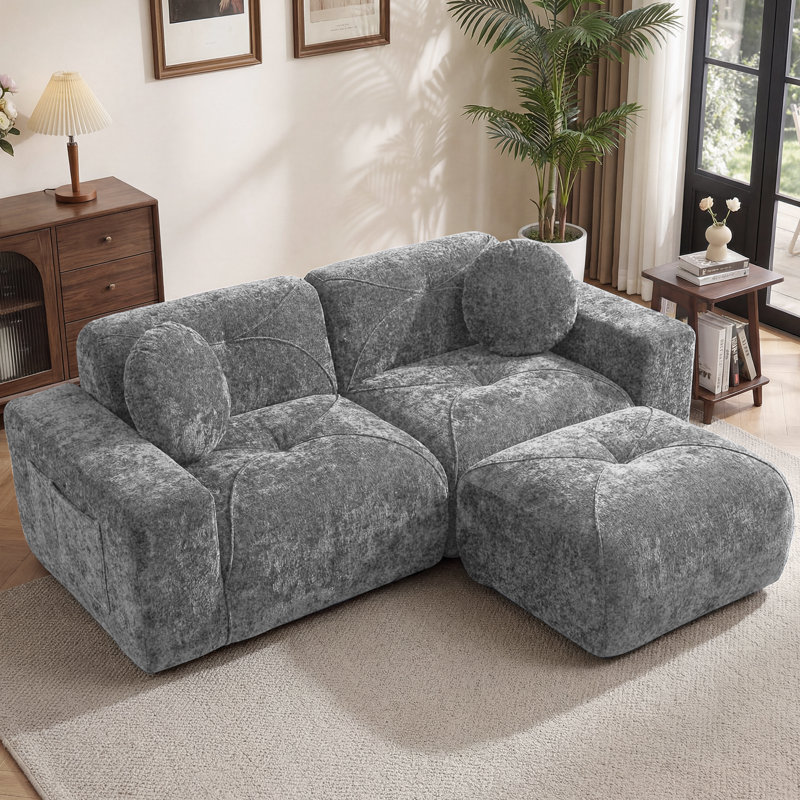 Canapé modulaire en velours sans os pour le salon sans assemblage requis, L 82 po, Gris