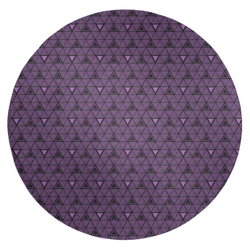 Tapis noir/mauve à triangles dessinés à la main, Rond 5 pi