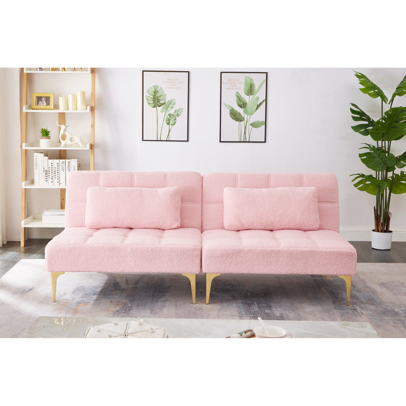 Lit convertible rose avec pieds en tissu et métal or - espace, polyvalent, trois positions 71 "Futon Sparkling Luxury Element