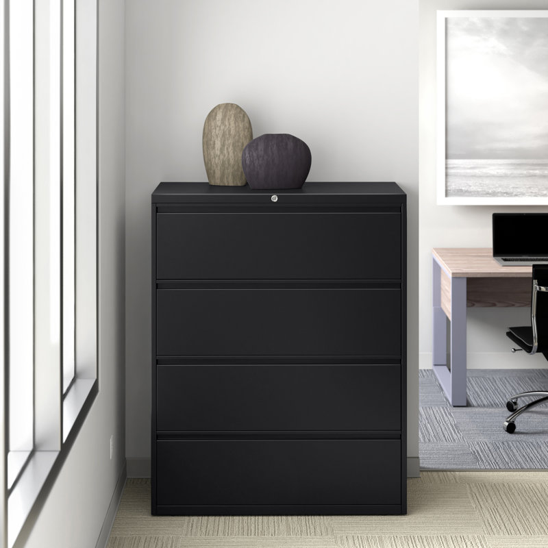 Harietta 42'' Wide 4 -Drawer Steel File Cabinet, Black