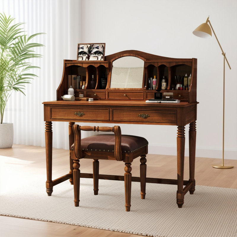 47.2"Retro Brown Solid Wood Vanity Table