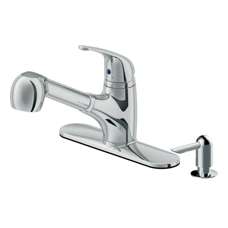 Robinet de cuisine rétractable à poignée simple avec accessoires, Chrome poli