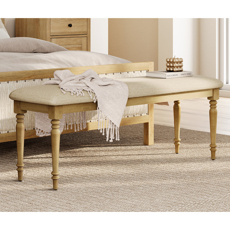 Upholstered Dining Bench with Solid Wood Legs
