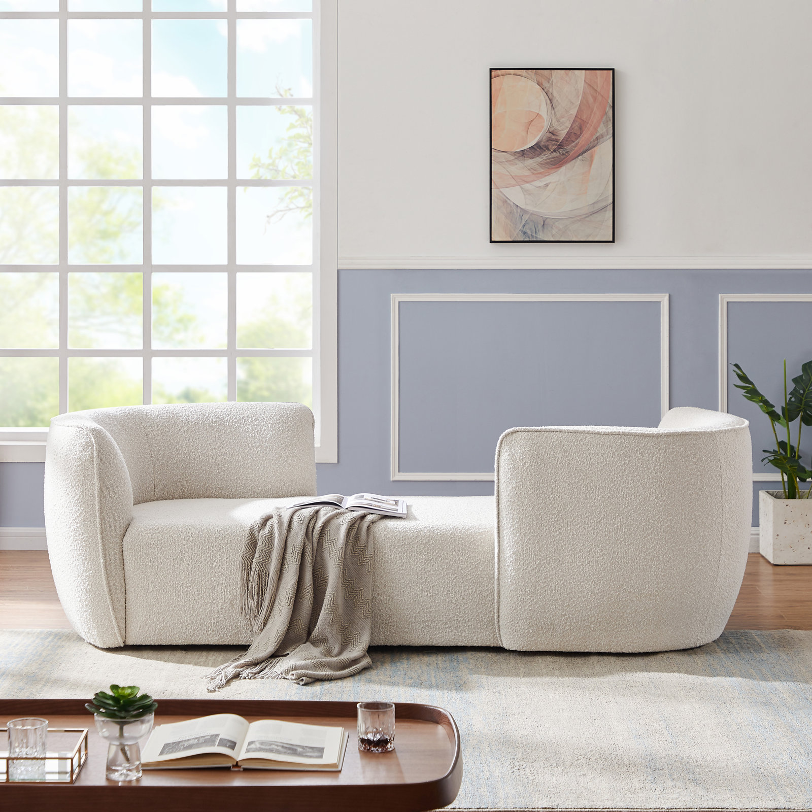 Hilton 70" Boucle Chaise Lounge, Cream Boucle Fabric