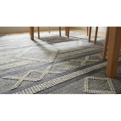 Tapis gris à motif géométrique moderne en laine noué à la main gris à motif de losanges