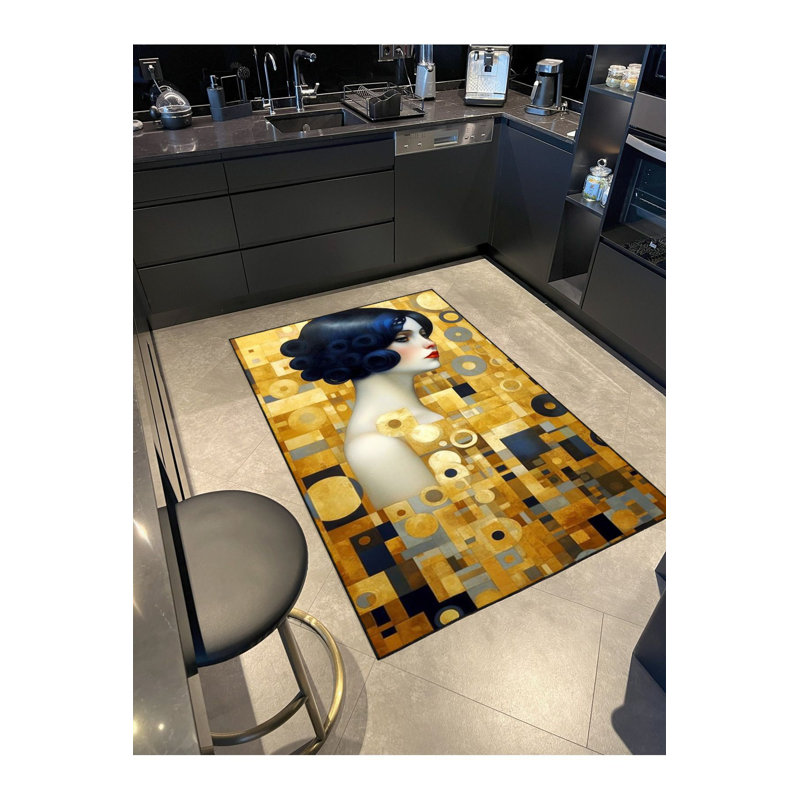 Yellow Geometric Patterned Woven Base Washable Rug, Rectangle 3'3" x 4'11" Rug Pad Included