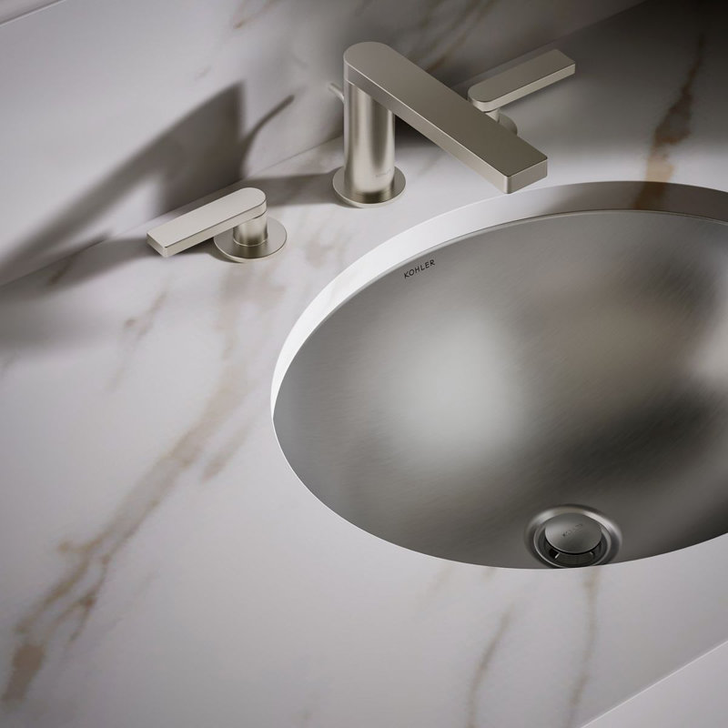 Bachata Metal Oval Undermount Bathroom Sink with Overflow, Luster