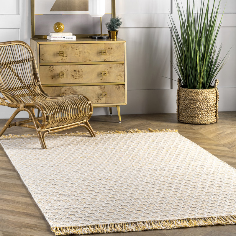 Tapis géométrique beige touffeté à la main, Rectangle 4 pi x 6 pi