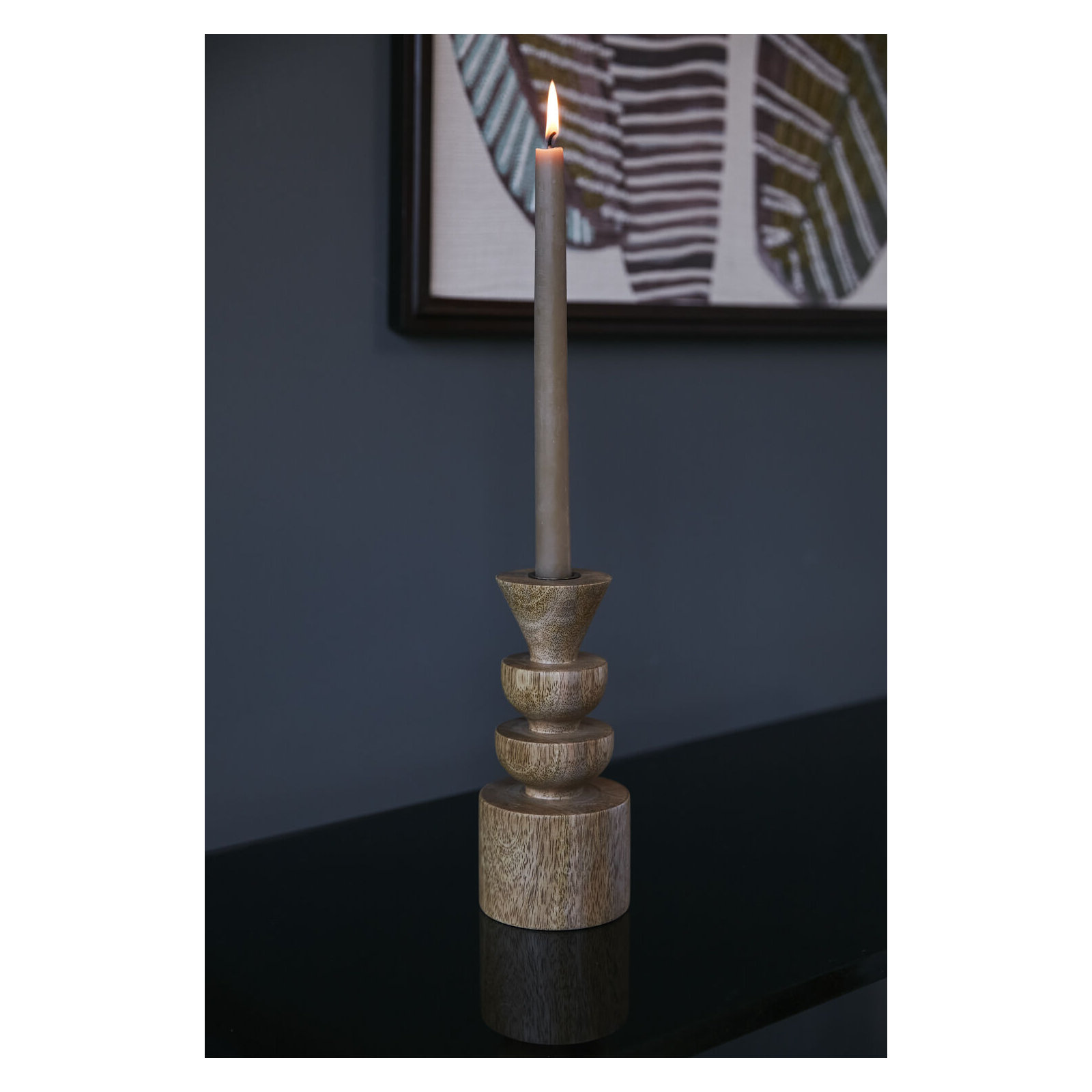 Daila 7.75" Wood Tabletop Candlestick, 7.75" H x 3.5" W x 3.5" D