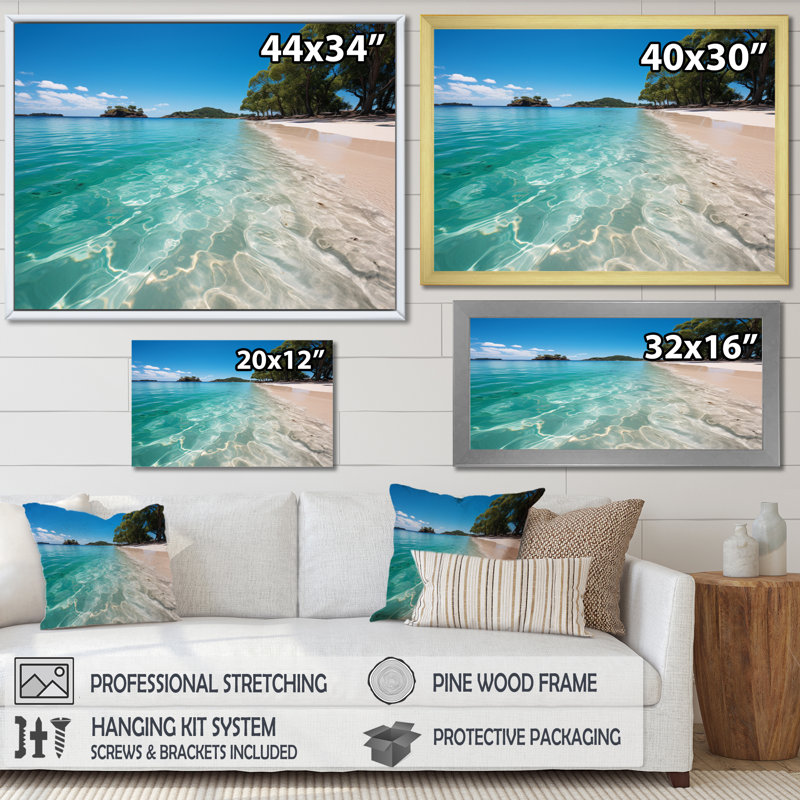 «Whitehaven Beach Whitsunday I», reproduction sur toile, 12" H x 20" W, Cadre naturel flottant