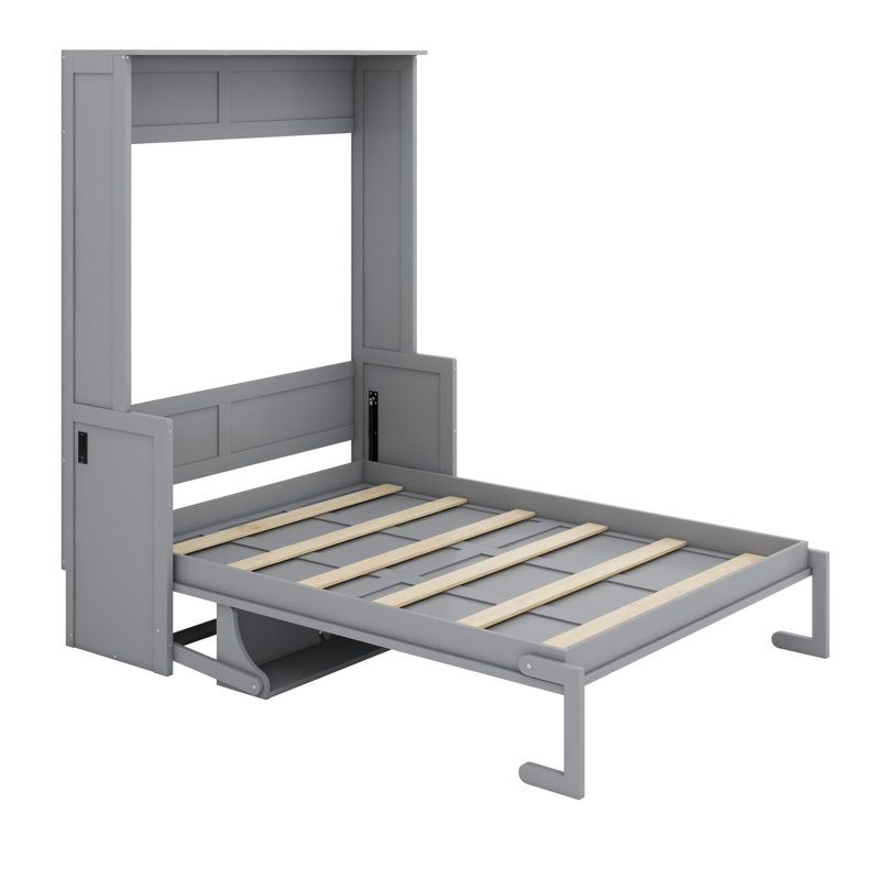 Lit escamotable avec bureau, lumières DEL et station de charge USB, Gris