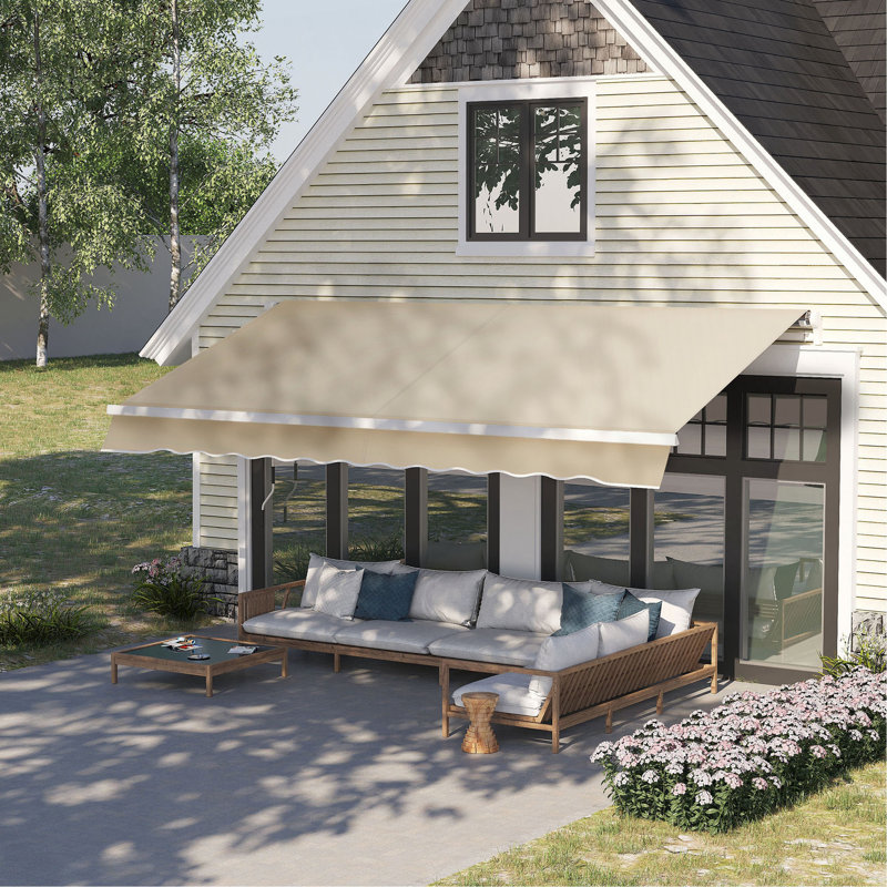 Auvent de terrasse rétractable avec auvent à manivelle manuelle 12 pi x 8 pi Outsunny