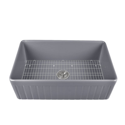 Solstice 33" L x 18" W Fireclay Farmhouse Kitchen Sink with Sink Grid and Basket Strainer
