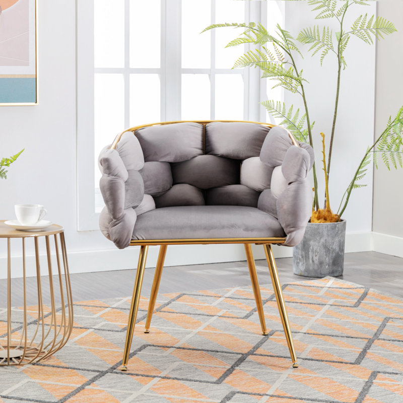 Fauteuil demi-tonneau en velours Hummera, Duvet de velours gris, 1