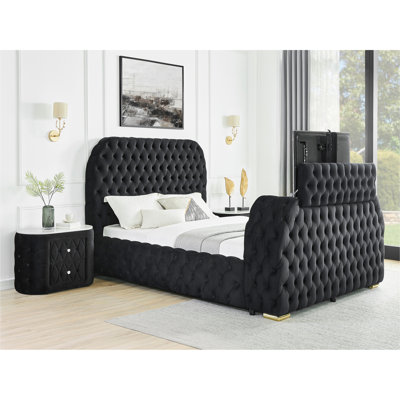 Mobilier de chambre à coucher avec foyer électrique en velours pour grand lit 1pc