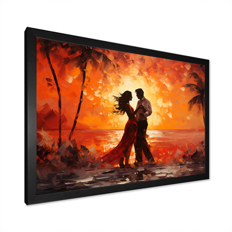 «Dance Salsa In Sunset I», reproduction sur toile, Cadre simple noir, H 44 po x l 34 po x P 1,5 po