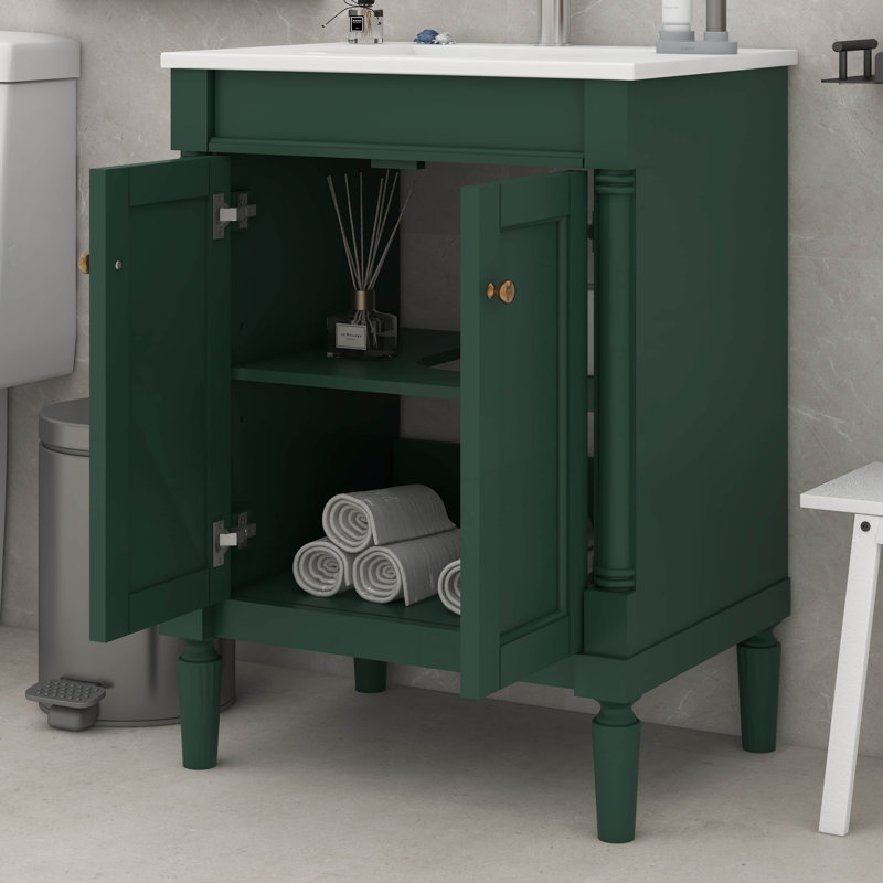 Ensemble de meuble-lavabo sur pied 24 po, meuble-lavabo avec grandes tablettes de rangement, ensemble de lavabo et d'armoires modernes, armoire de rangement autoportante