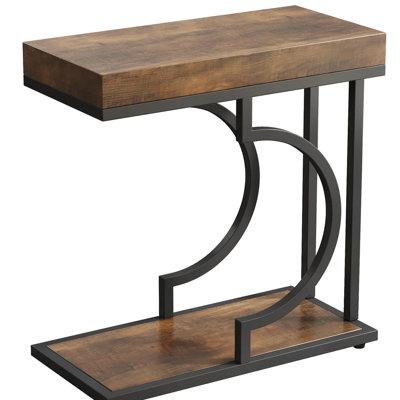Table compacte en C compacte pour la décoration intérieure, style contemporain, chevet polyvalent de couleur noire et brune avec une touche moderne, assemblage simple, rangement idéal