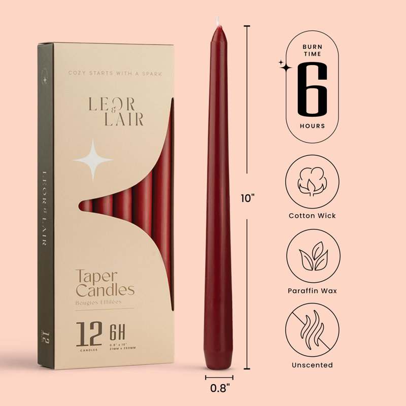 Ivory Taper Candles - 40 Pack, 10 Inch, Unscented, Dark Red
