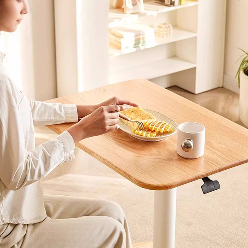Burlywood+White Rectangular Solid Wood+Aluminium Alloy End Table, Burlywood
