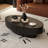 43.5" Oval Wooden Coffee Table With Handcrafted Relief | Sturdy Pedestal Base, Olive-Shaped Design For Living Room