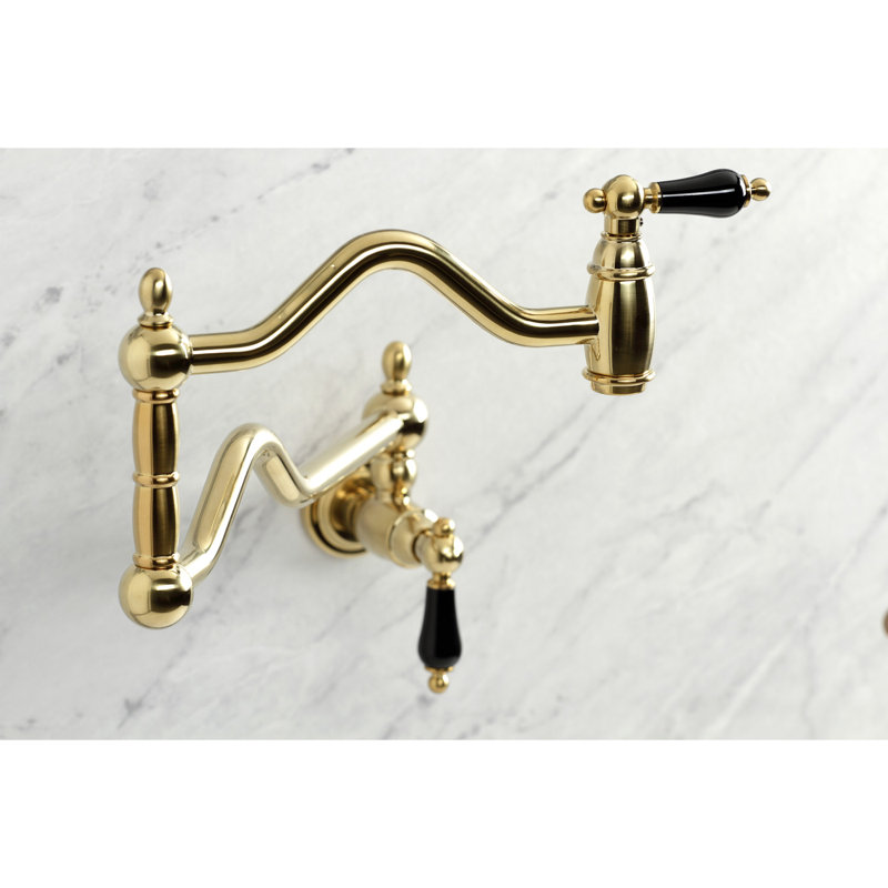 Kingston Brass Duchess Two-Handle 1-Hole Wall Mount Pot Filler Faucet, Brushed Brass