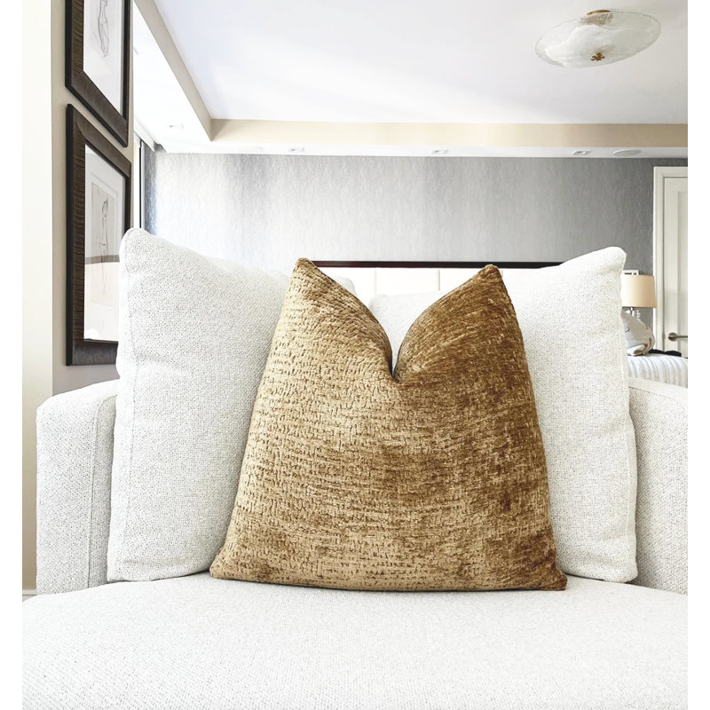 Housse de coussin en chenille unie, Tanné, H 20 po x l 20 po 1
